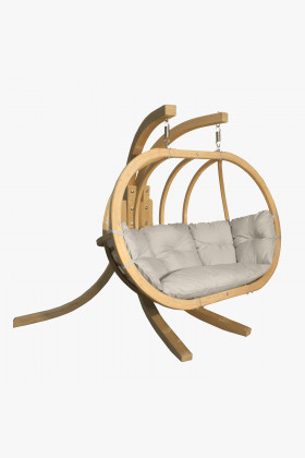 Holzschaukelstuhl Garten Fichtenholz cremefarben wetterfest